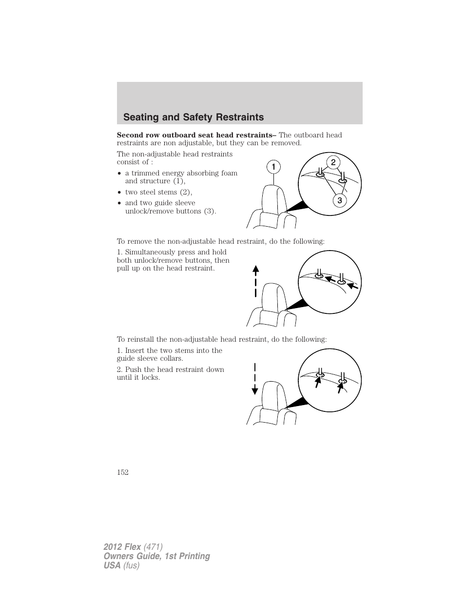 Seating and safety restraints | FORD 2012 Flex v.1 User Manual | Page 152 / 405