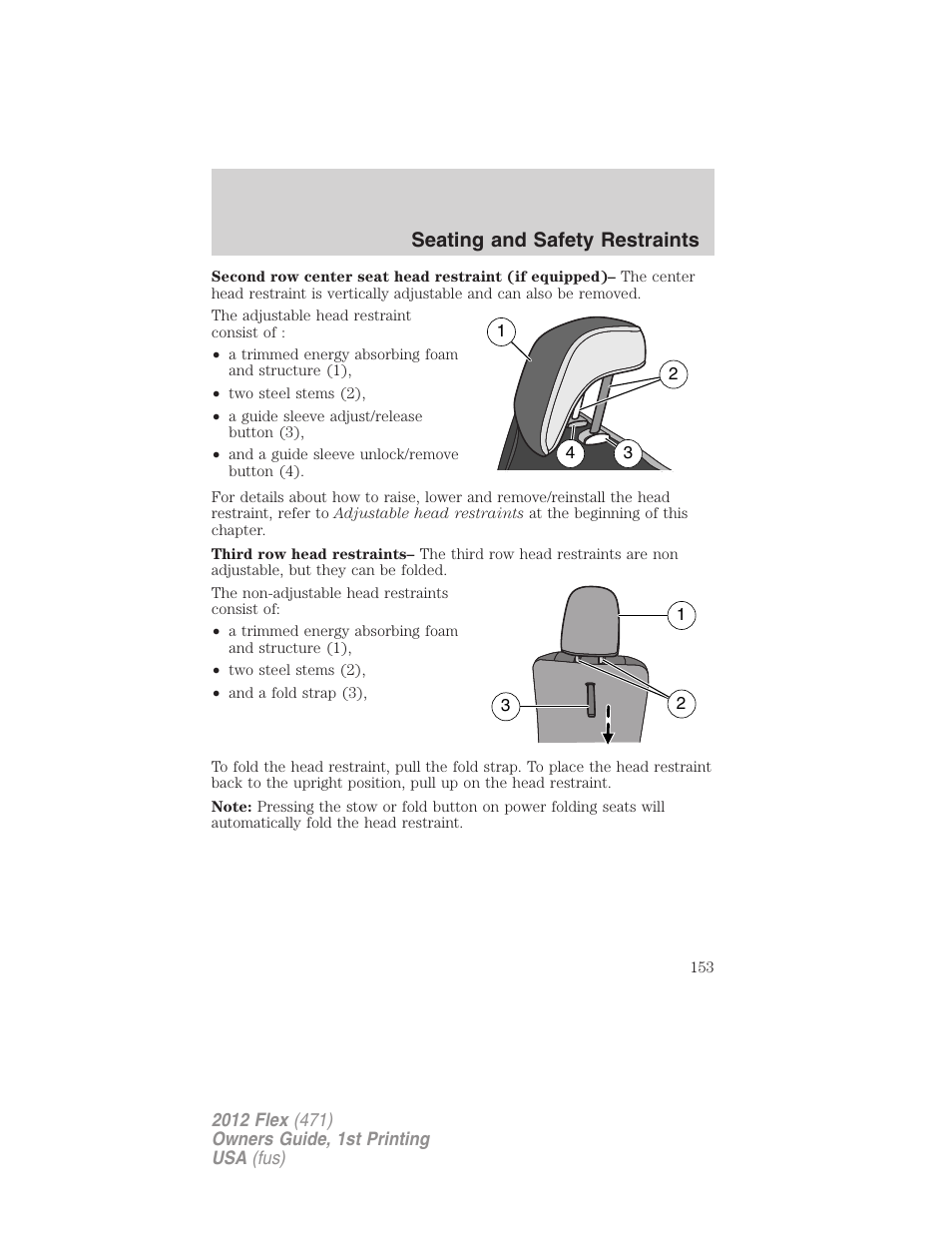 Seating and safety restraints | FORD 2012 Flex v.1 User Manual | Page 153 / 405