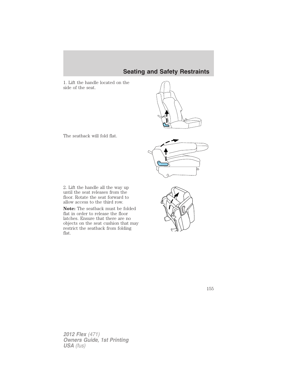 Seating and safety restraints | FORD 2012 Flex v.1 User Manual | Page 155 / 405