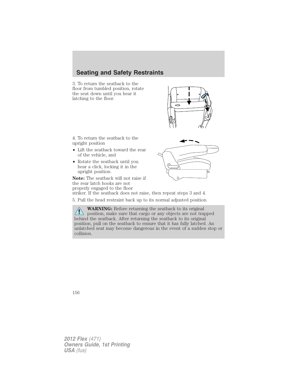 Seating and safety restraints | FORD 2012 Flex v.1 User Manual | Page 156 / 405