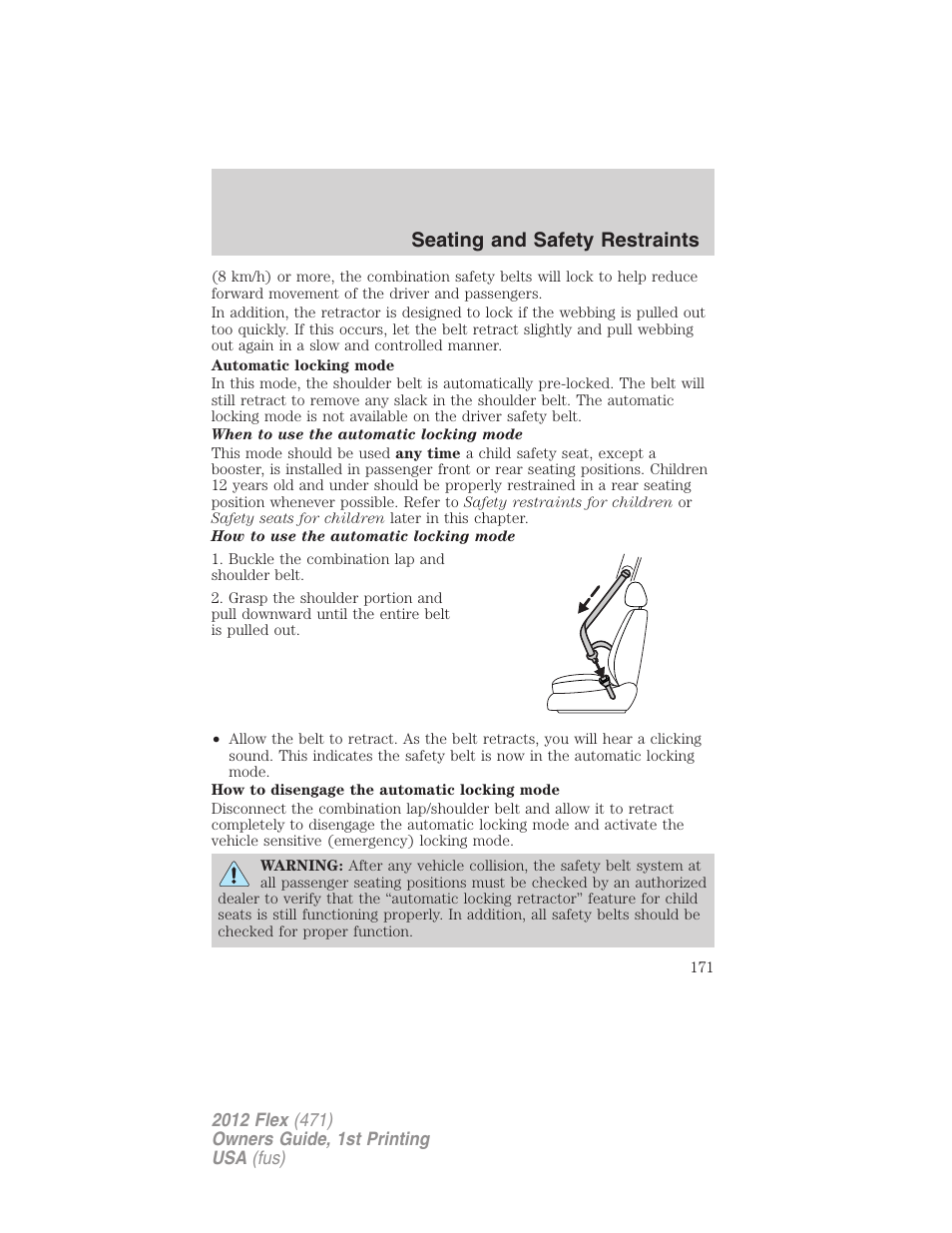 Seating and safety restraints | FORD 2012 Flex v.1 User Manual | Page 171 / 405