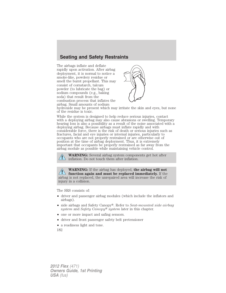 Seating and safety restraints | FORD 2012 Flex v.1 User Manual | Page 182 / 405