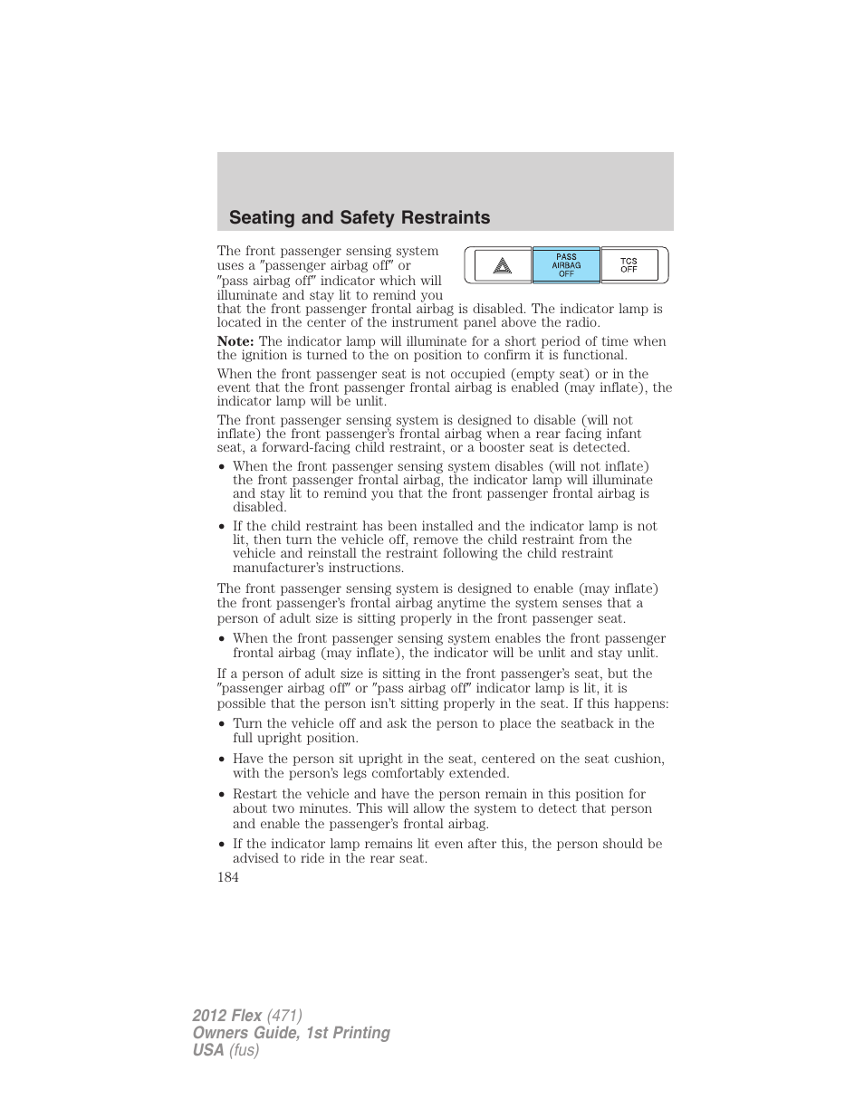 Seating and safety restraints | FORD 2012 Flex v.1 User Manual | Page 184 / 405