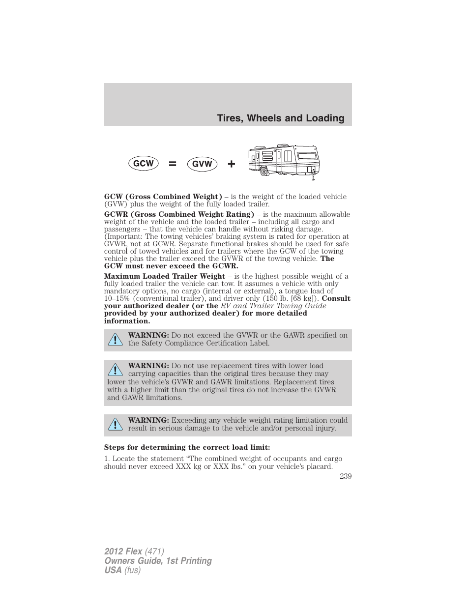 Tires, wheels and loading | FORD 2012 Flex v.1 User Manual | Page 239 / 405