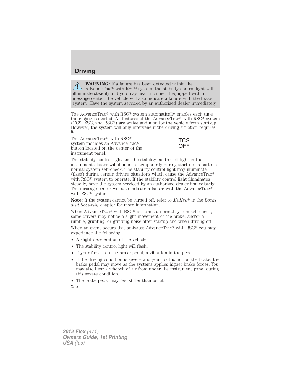 Driving | FORD 2012 Flex v.1 User Manual | Page 256 / 405