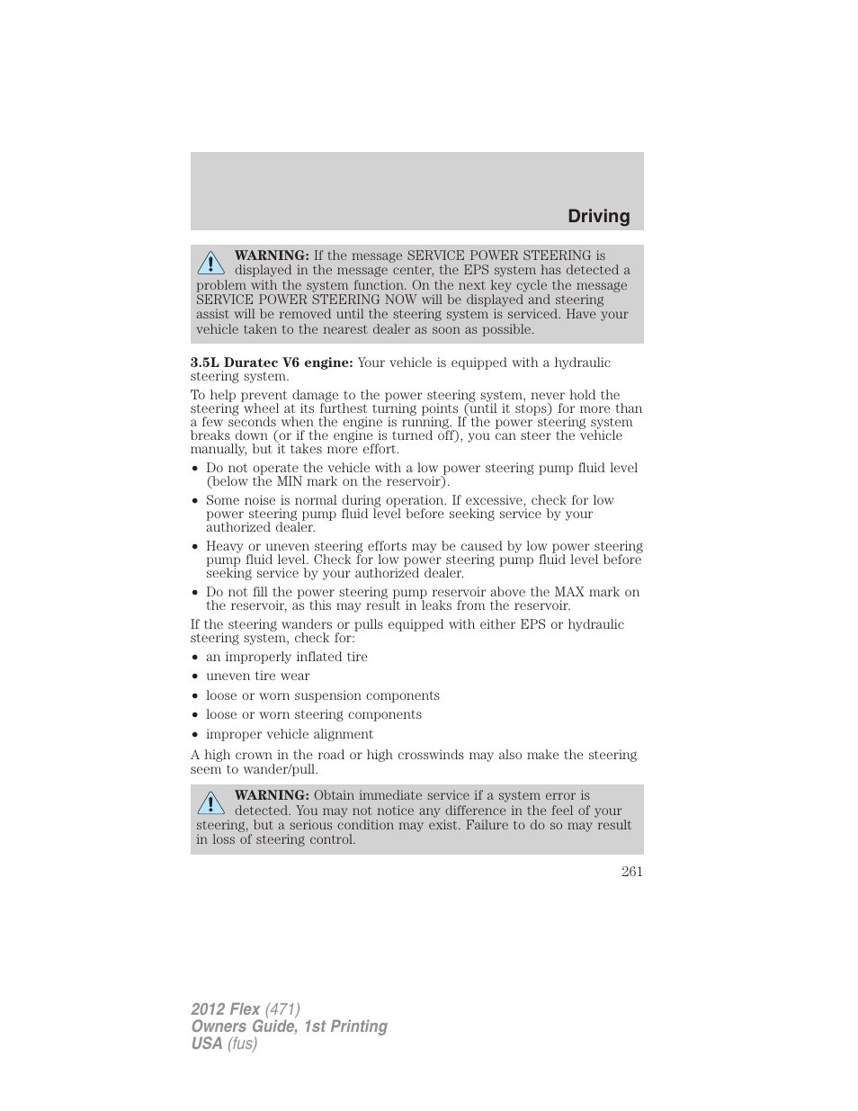 Driving | FORD 2012 Flex v.1 User Manual | Page 261 / 405
