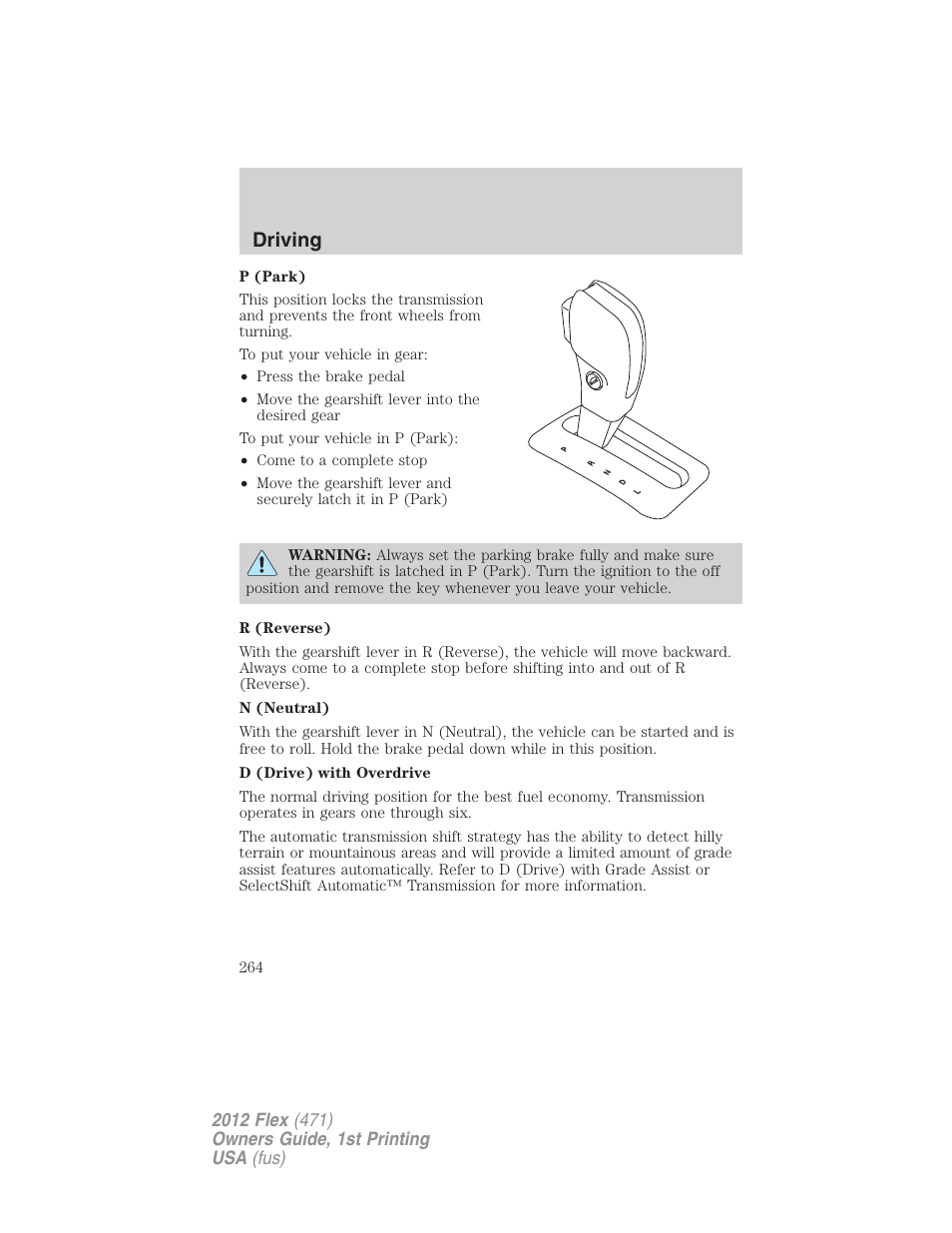 Driving | FORD 2012 Flex v.1 User Manual | Page 264 / 405