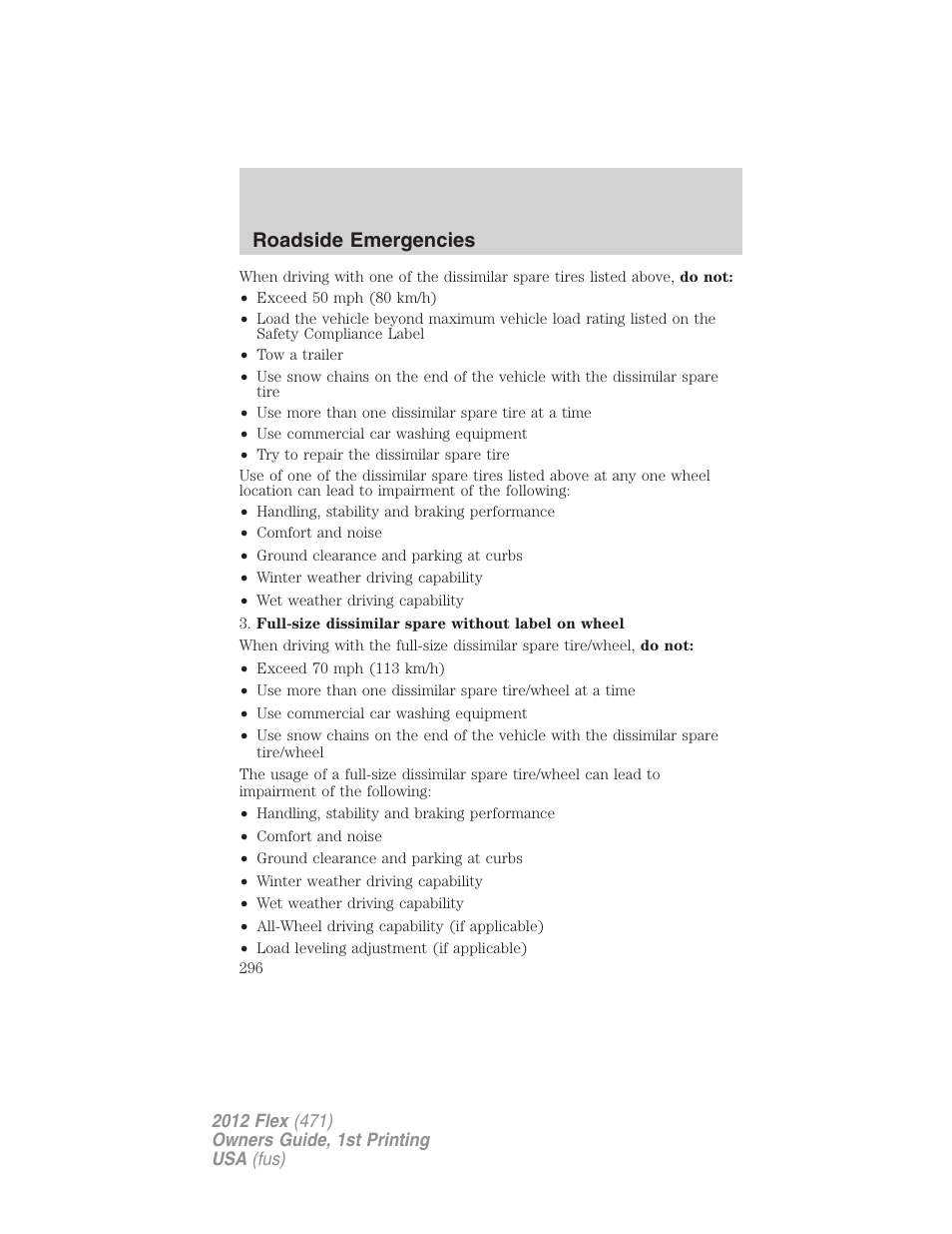 Roadside emergencies | FORD 2012 Flex v.1 User Manual | Page 296 / 405