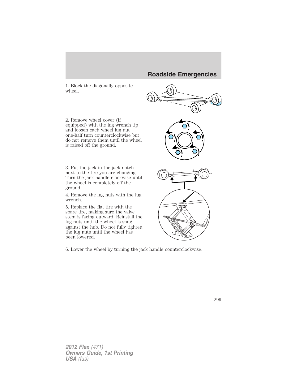 Roadside emergencies | FORD 2012 Flex v.1 User Manual | Page 299 / 405
