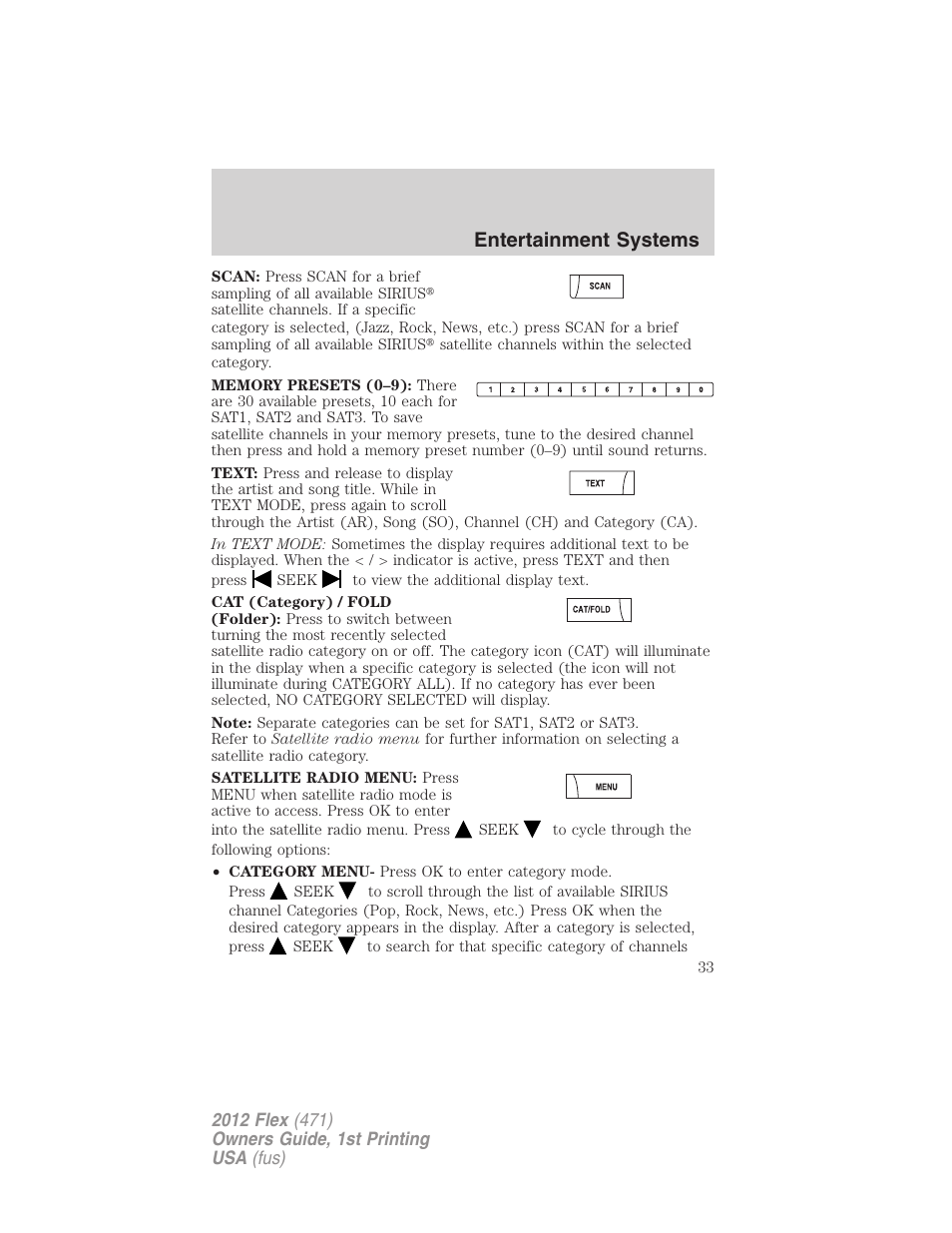Entertainment systems | FORD 2012 Flex v.1 User Manual | Page 33 / 405