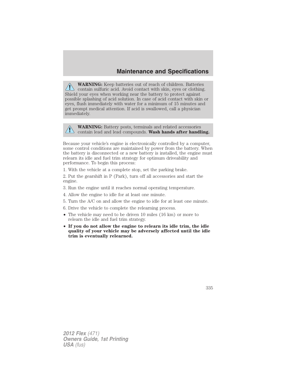 Maintenance and specifications | FORD 2012 Flex v.1 User Manual | Page 335 / 405