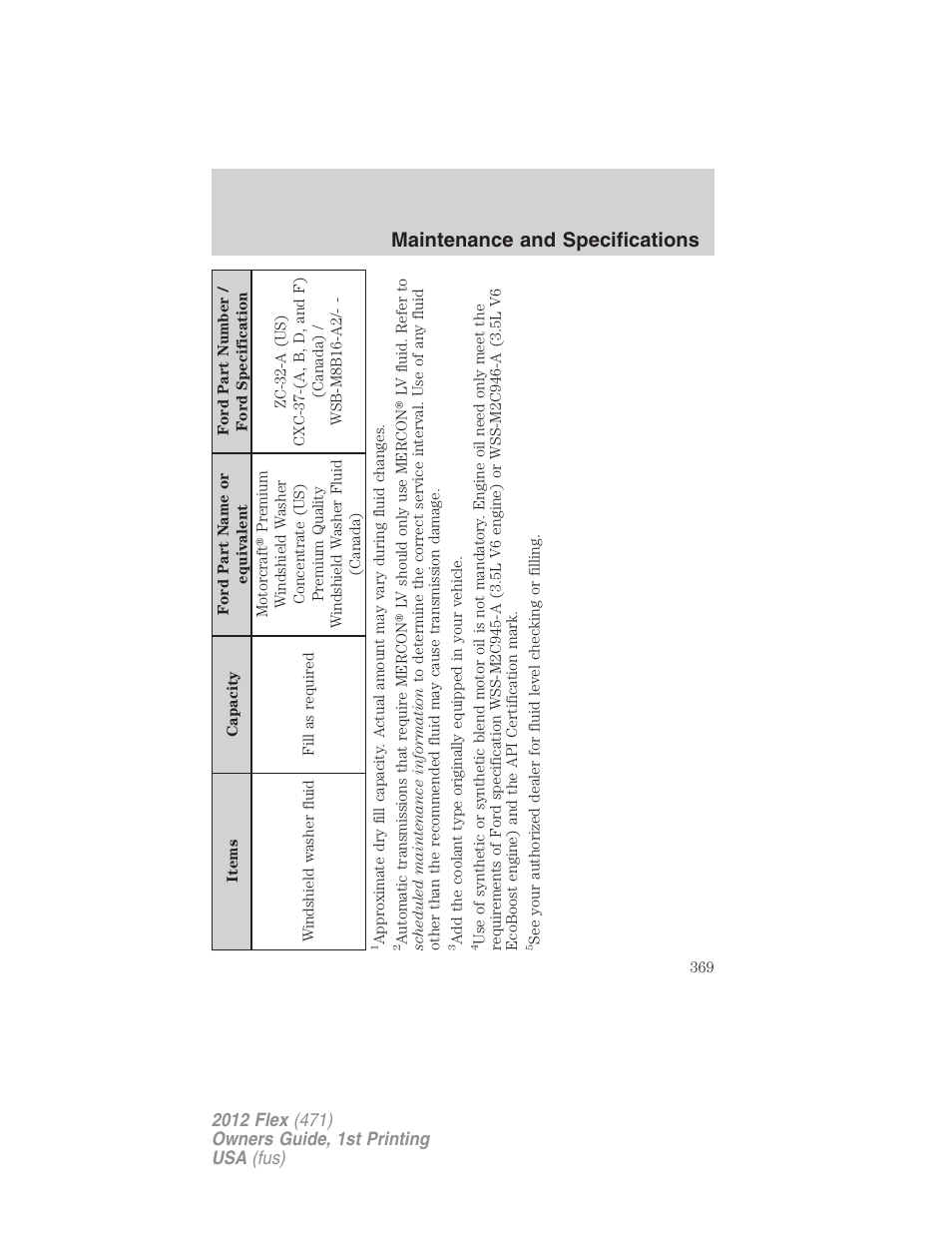 Maintenance and specifications | FORD 2012 Flex v.1 User Manual | Page 369 / 405