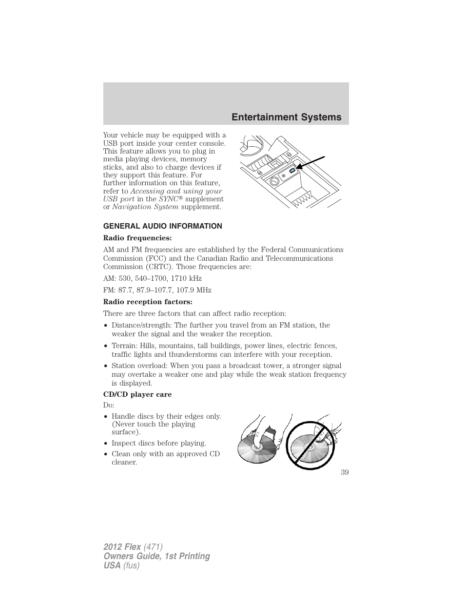 General audio information, Entertainment systems | FORD 2012 Flex v.1 User Manual | Page 39 / 405