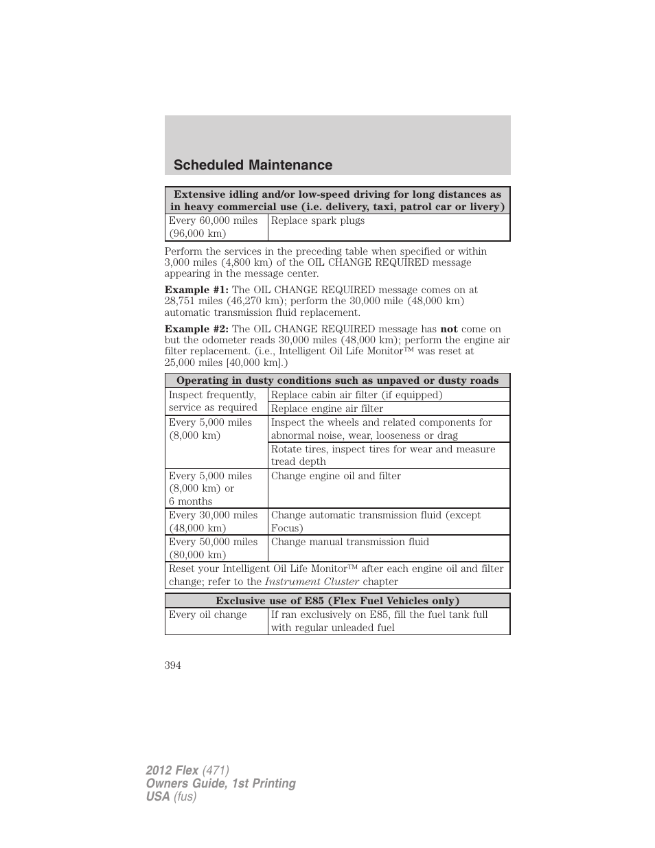 Scheduled maintenance | FORD 2012 Flex v.1 User Manual | Page 394 / 405