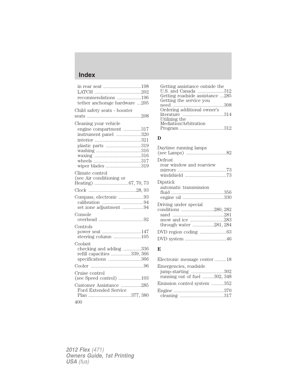 Index | FORD 2012 Flex v.1 User Manual | Page 400 / 405