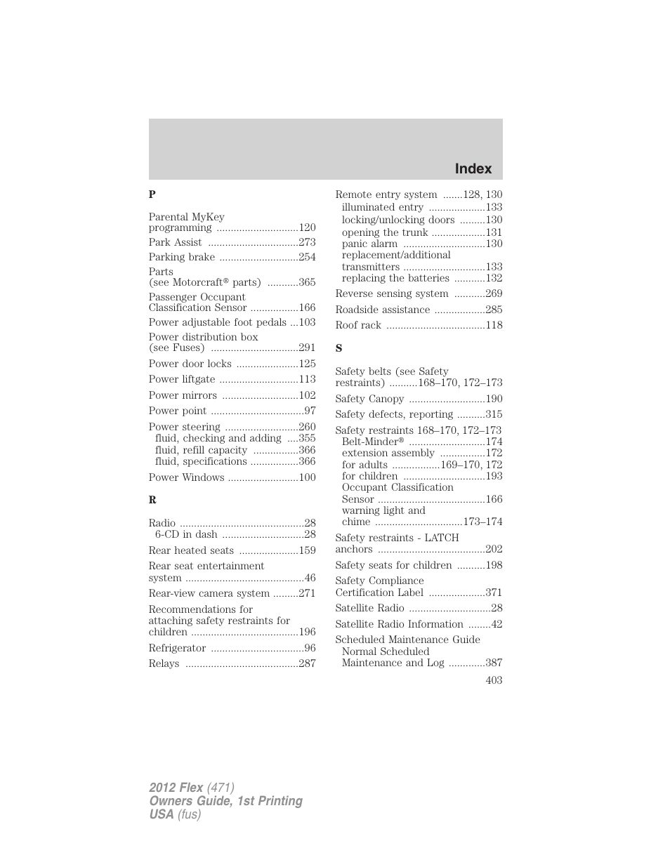 Index | FORD 2012 Flex v.1 User Manual | Page 403 / 405