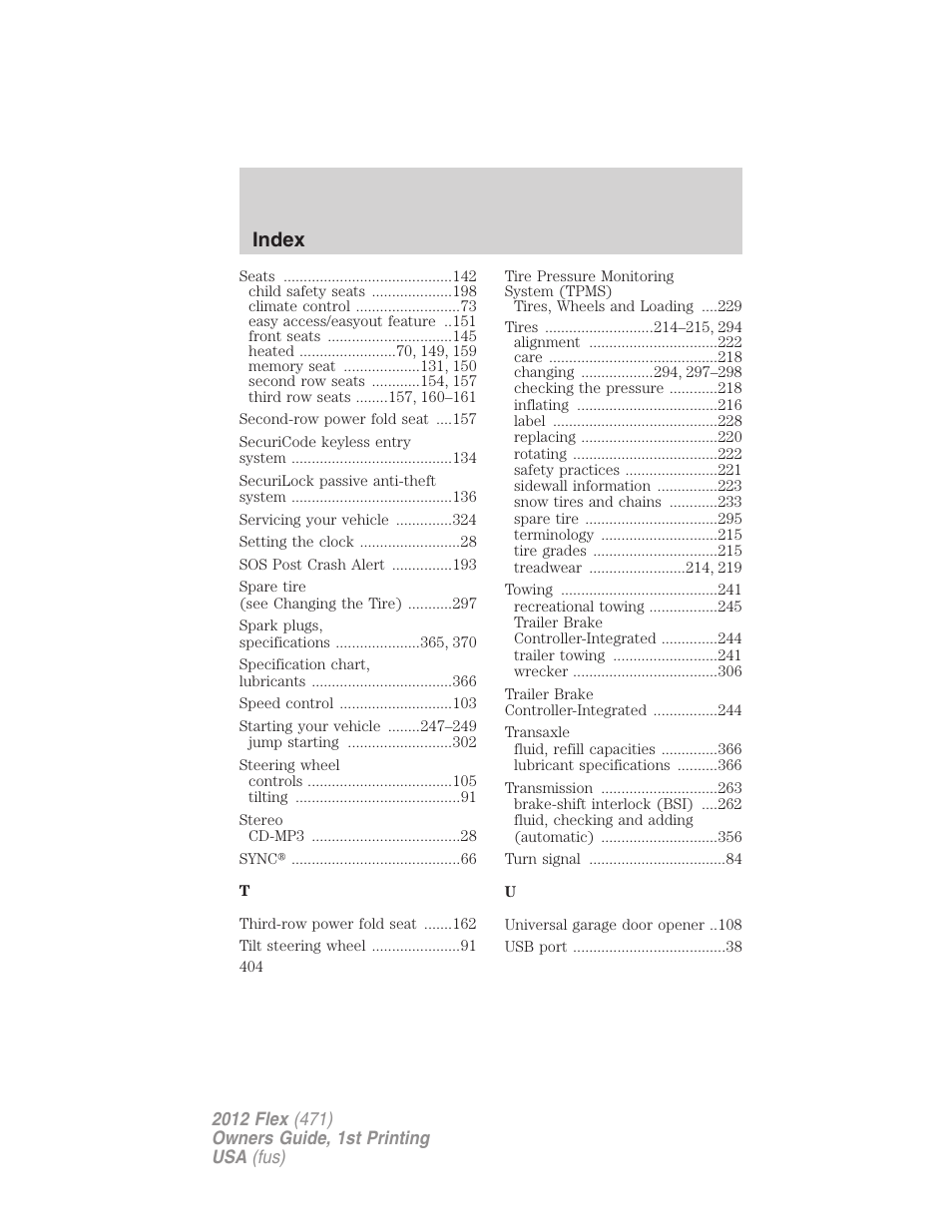 Index | FORD 2012 Flex v.1 User Manual | Page 404 / 405