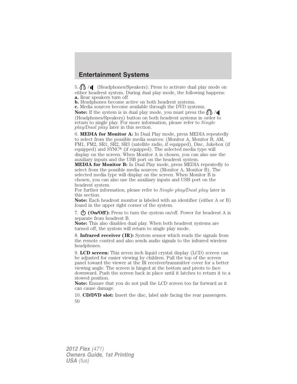 Entertainment systems | FORD 2012 Flex v.1 User Manual | Page 50 / 405