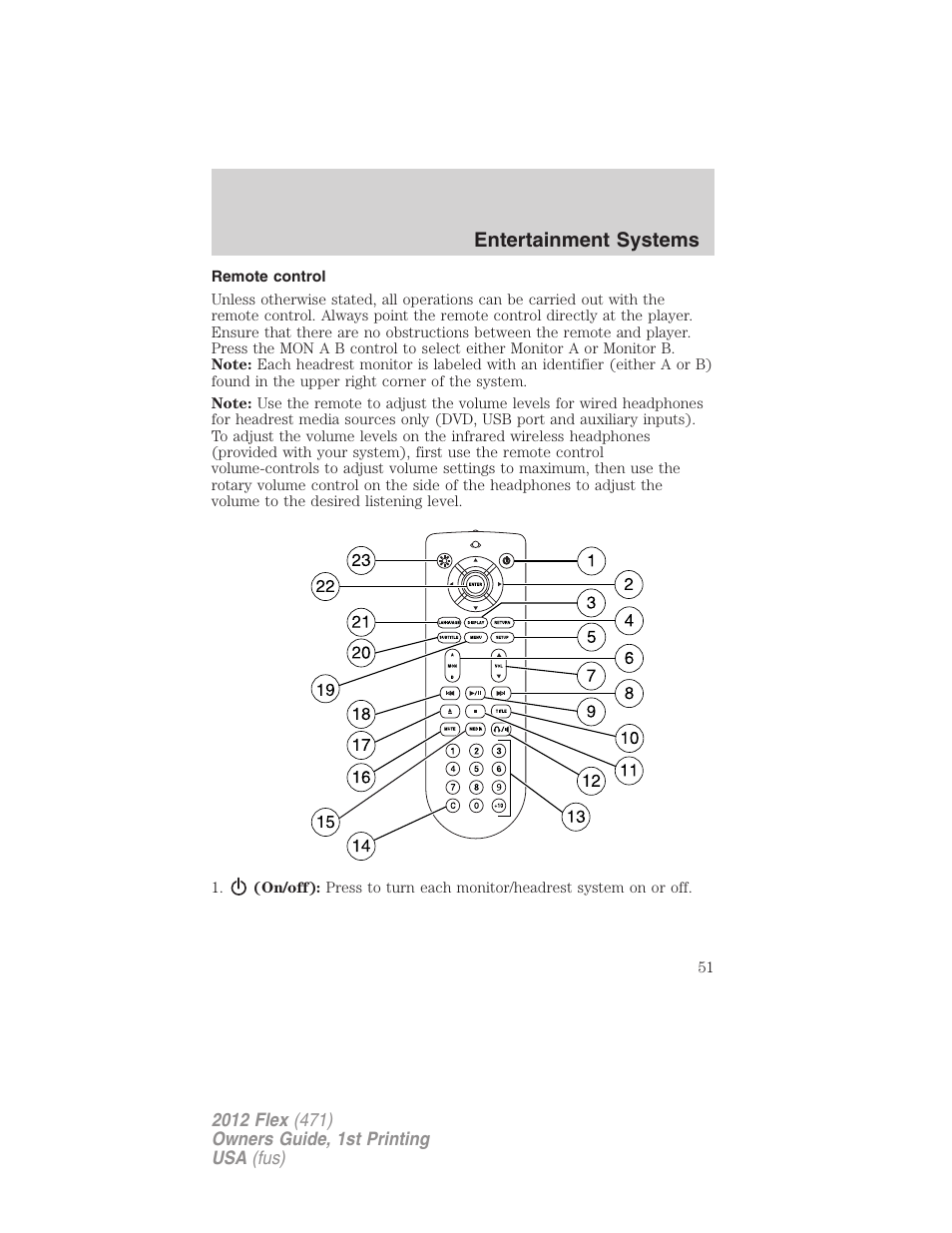 Remote control, Entertainment systems | FORD 2012 Flex v.1 User Manual | Page 51 / 405