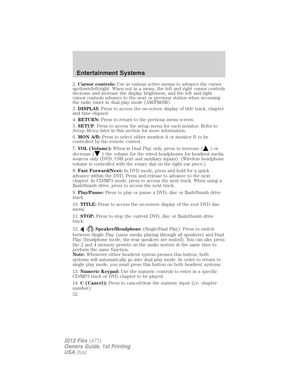 Entertainment systems | FORD 2012 Flex v.1 User Manual | Page 52 / 405