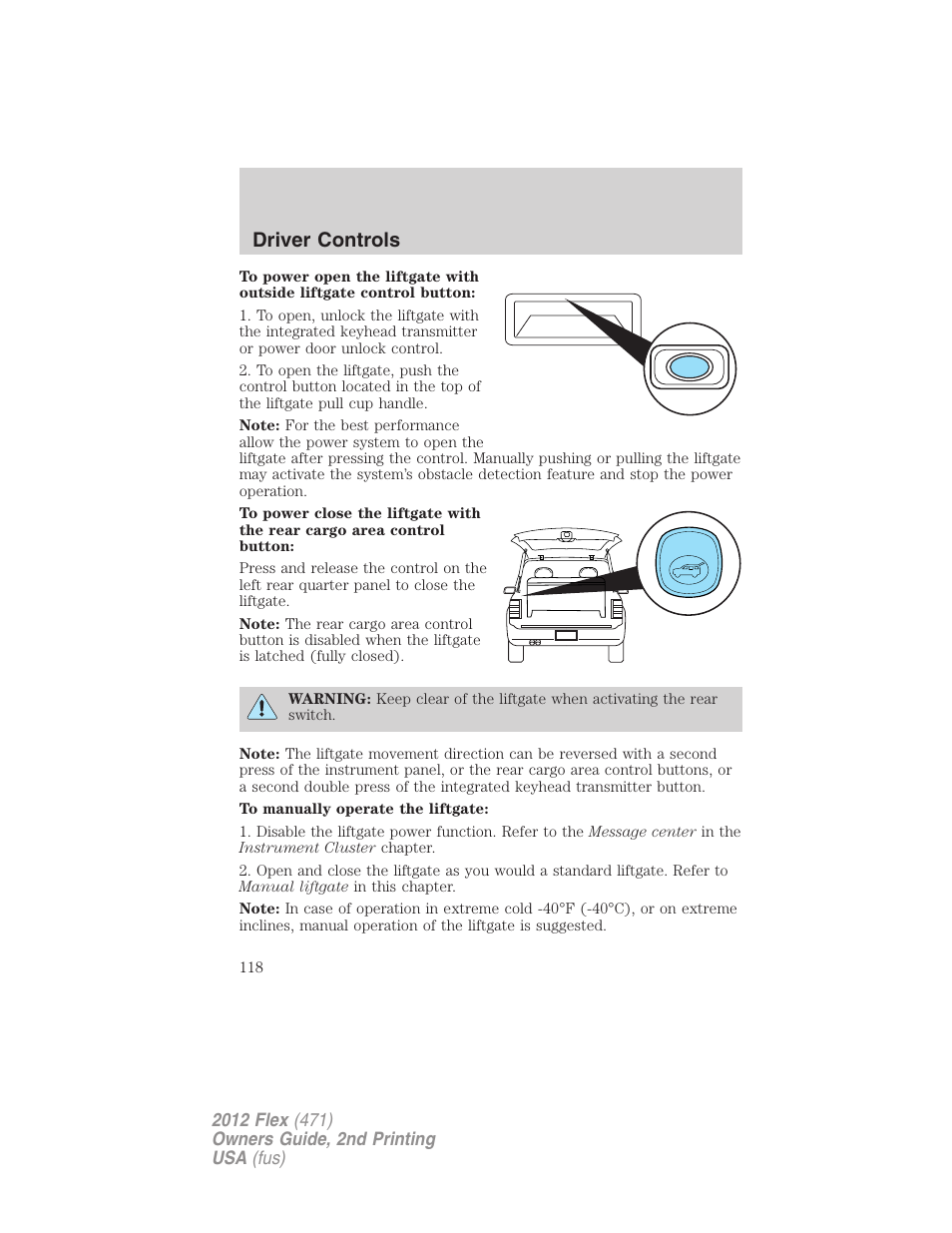 Driver controls | FORD 2012 Flex v.2 User Manual | Page 119 / 407