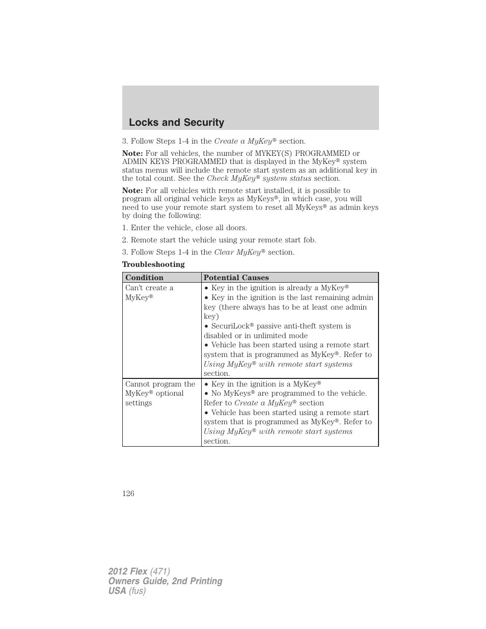 Locks and security | FORD 2012 Flex v.2 User Manual | Page 127 / 407
