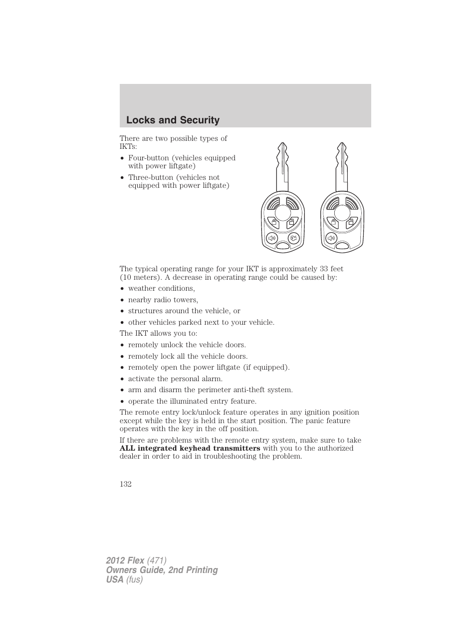 Locks and security | FORD 2012 Flex v.2 User Manual | Page 133 / 407