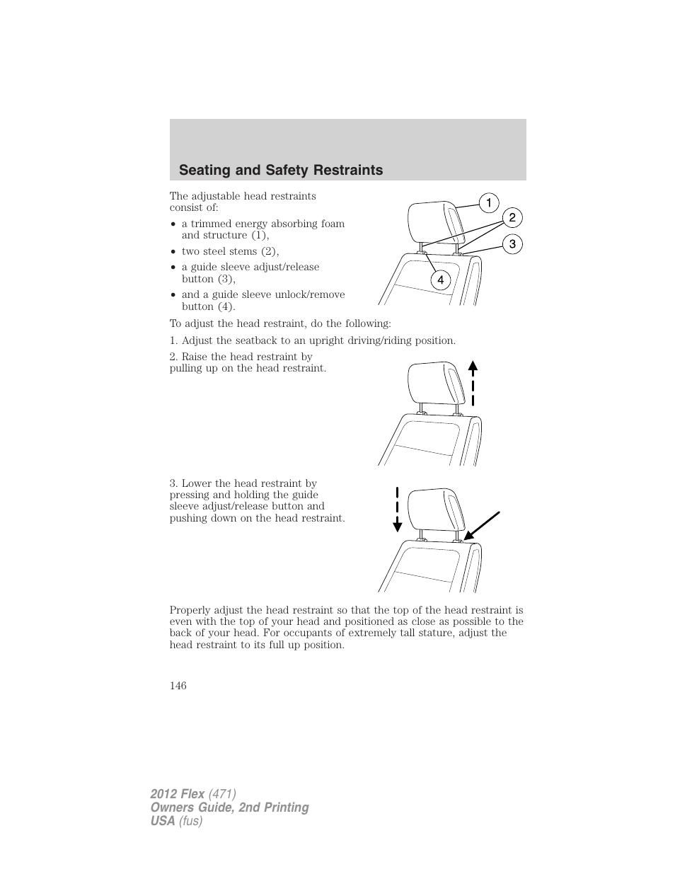 Seating and safety restraints | FORD 2012 Flex v.2 User Manual | Page 147 / 407