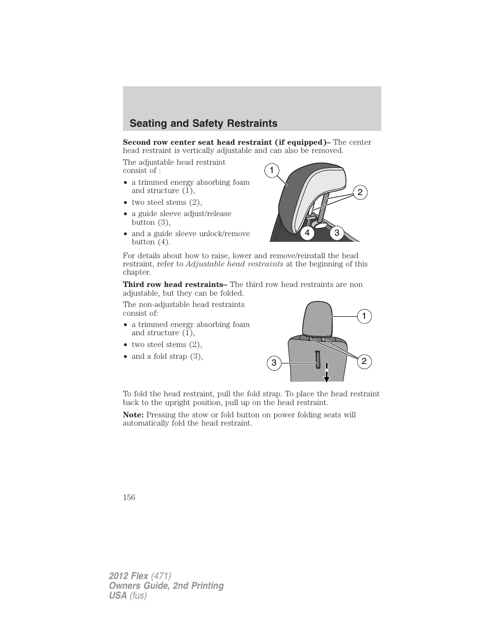 Seating and safety restraints | FORD 2012 Flex v.2 User Manual | Page 157 / 407