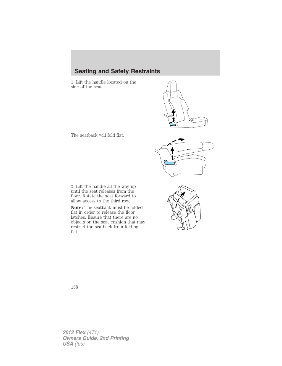 Seating and safety restraints | FORD 2012 Flex v.2 User Manual | Page 159 / 407