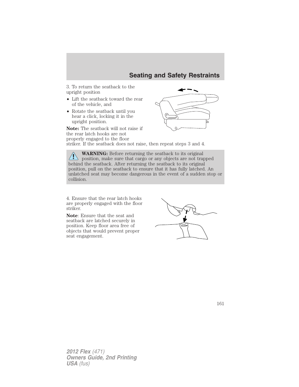 Seating and safety restraints | FORD 2012 Flex v.2 User Manual | Page 162 / 407