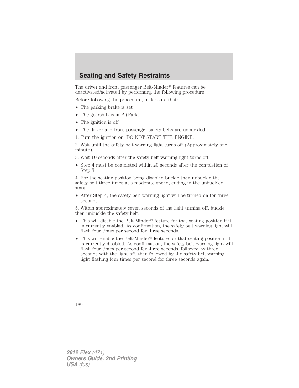 Seating and safety restraints | FORD 2012 Flex v.2 User Manual | Page 181 / 407