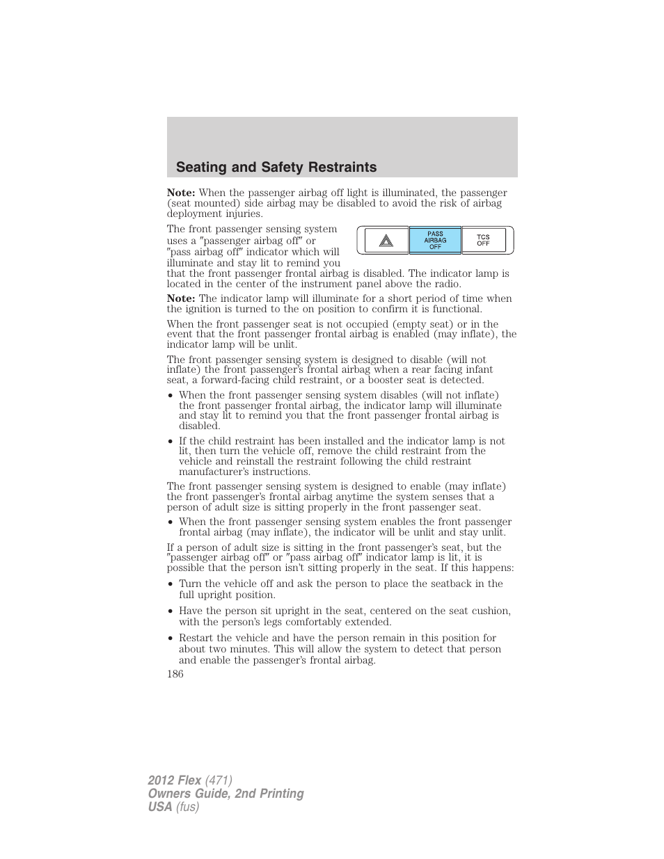 Seating and safety restraints | FORD 2012 Flex v.2 User Manual | Page 187 / 407
