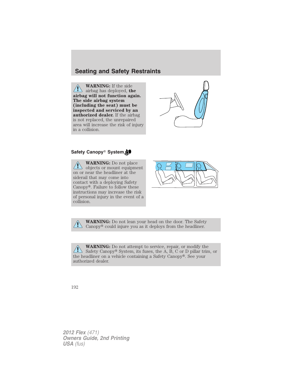Safety canopy? system, Seating and safety restraints | FORD 2012 Flex v.2 User Manual | Page 193 / 407