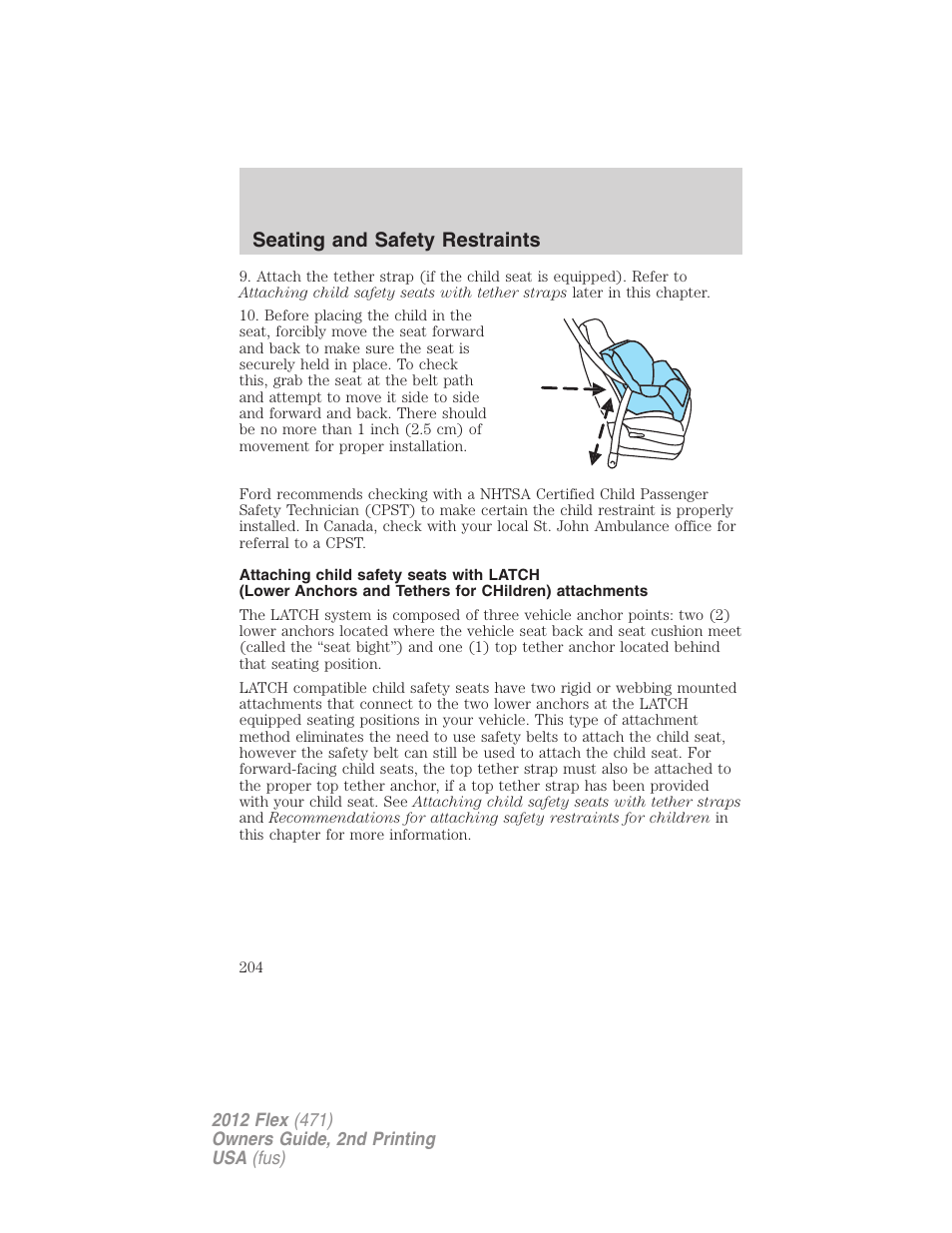 Seating and safety restraints | FORD 2012 Flex v.2 User Manual | Page 205 / 407