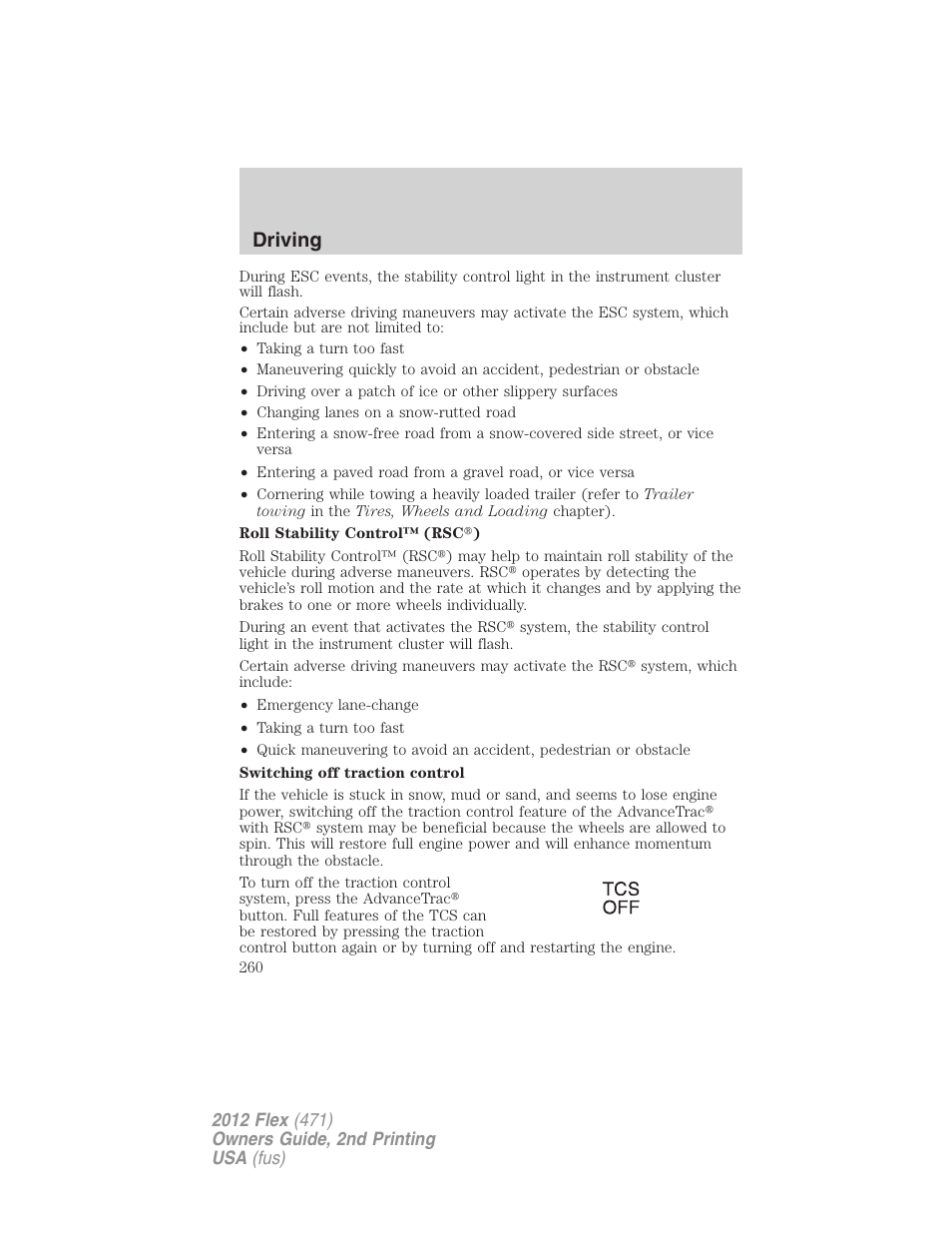 Driving | FORD 2012 Flex v.2 User Manual | Page 261 / 407