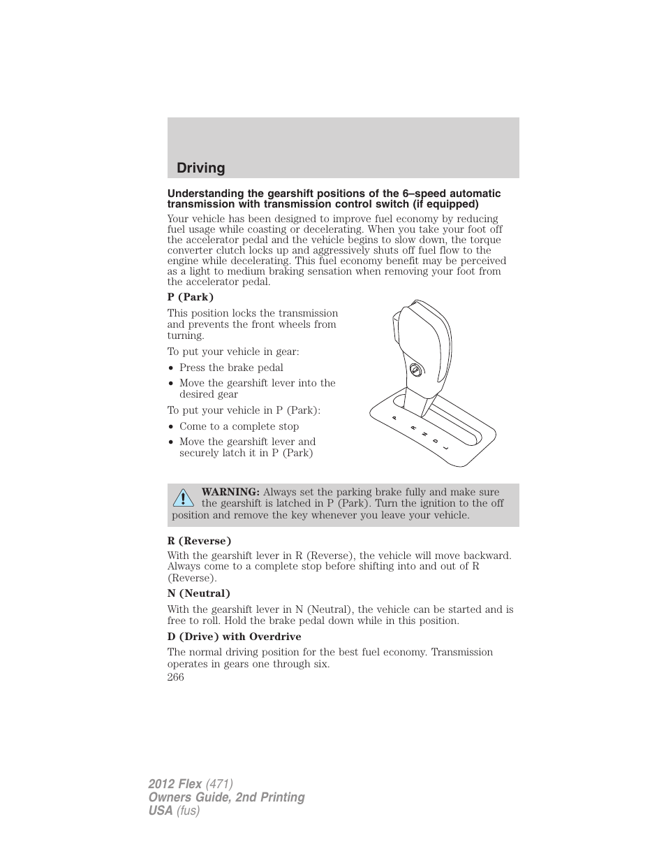Driving | FORD 2012 Flex v.2 User Manual | Page 267 / 407