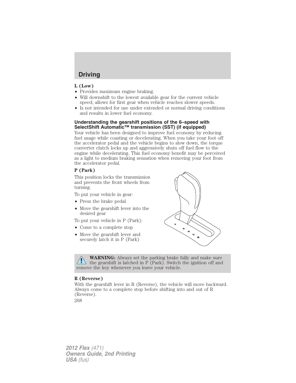 Driving | FORD 2012 Flex v.2 User Manual | Page 269 / 407