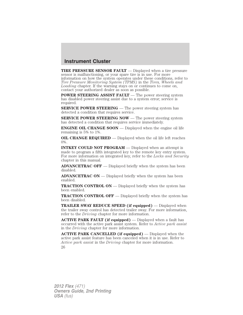 Instrument cluster | FORD 2012 Flex v.2 User Manual | Page 27 / 407