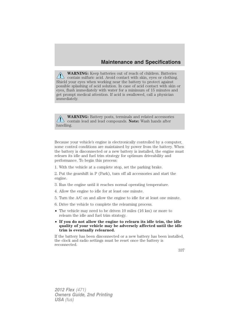 Maintenance and specifications | FORD 2012 Flex v.2 User Manual | Page 338 / 407