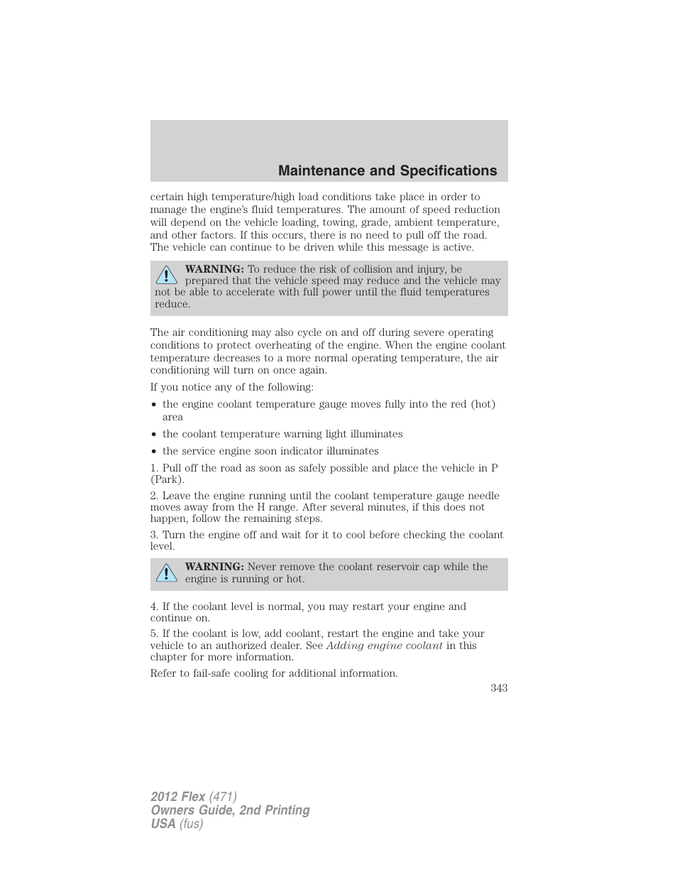 Maintenance and specifications | FORD 2012 Flex v.2 User Manual | Page 344 / 407