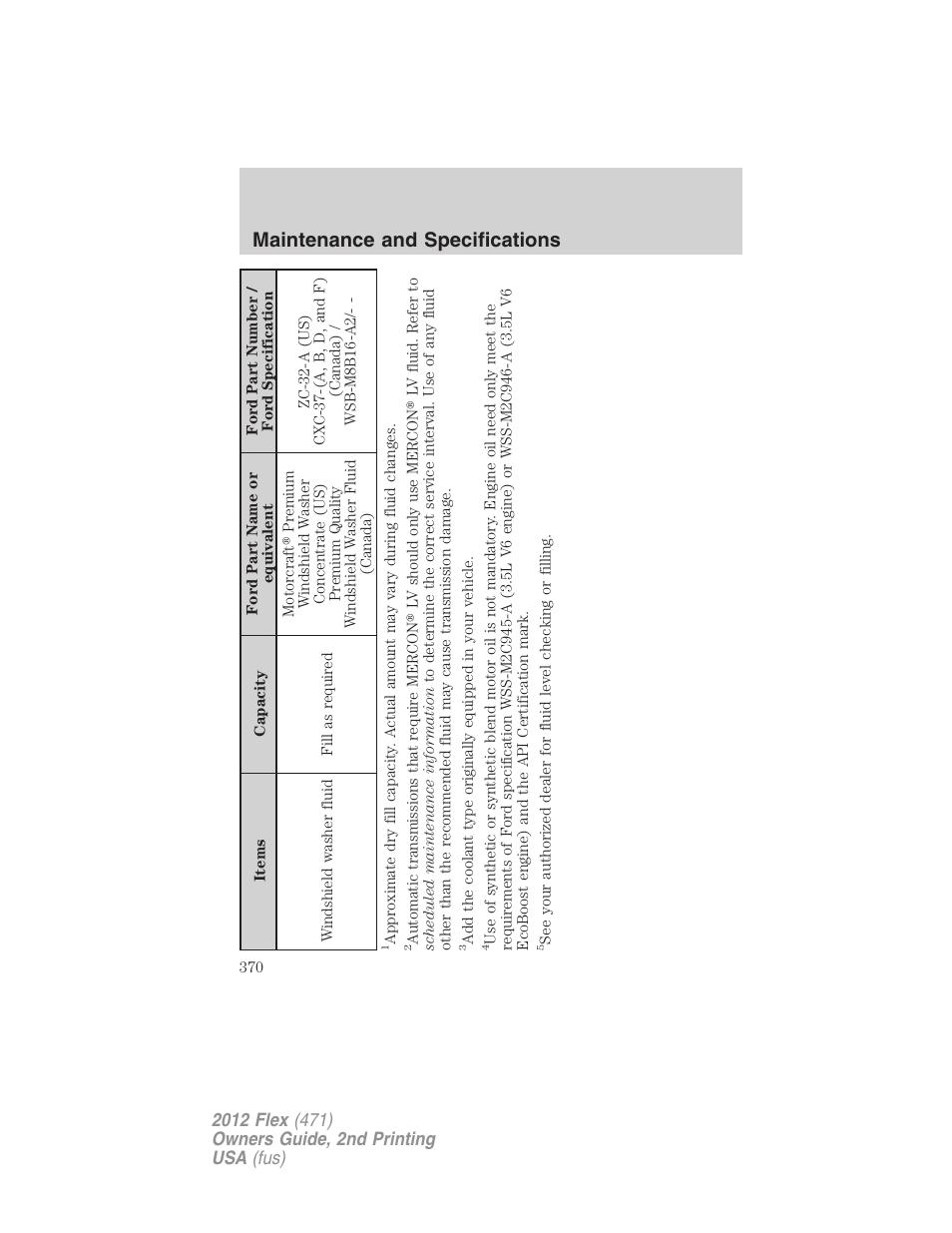 Maintenance and specifications | FORD 2012 Flex v.2 User Manual | Page 371 / 407