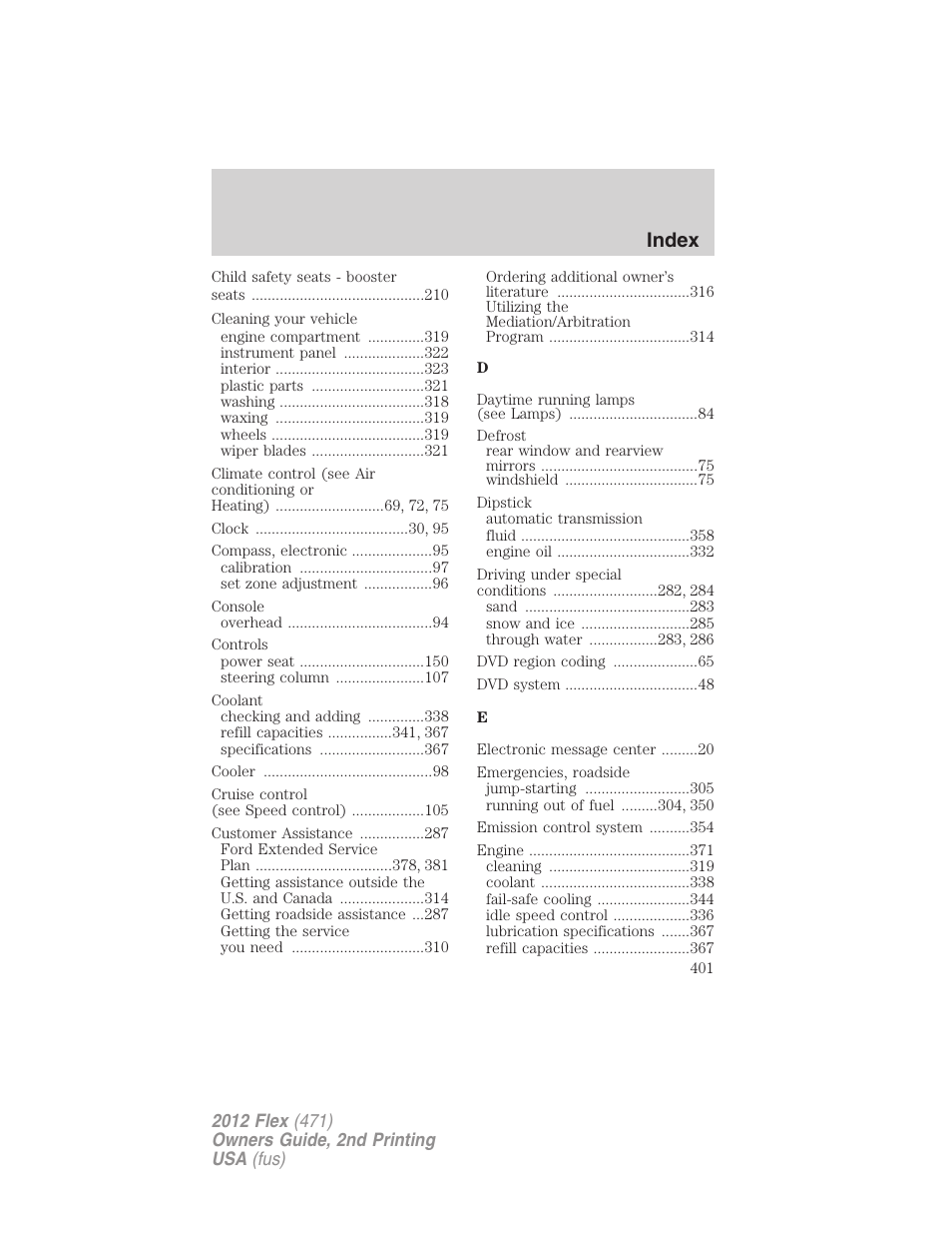 Index | FORD 2012 Flex v.2 User Manual | Page 402 / 407