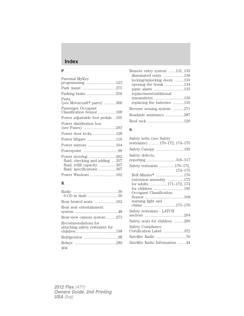 Index | FORD 2012 Flex v.2 User Manual | Page 405 / 407