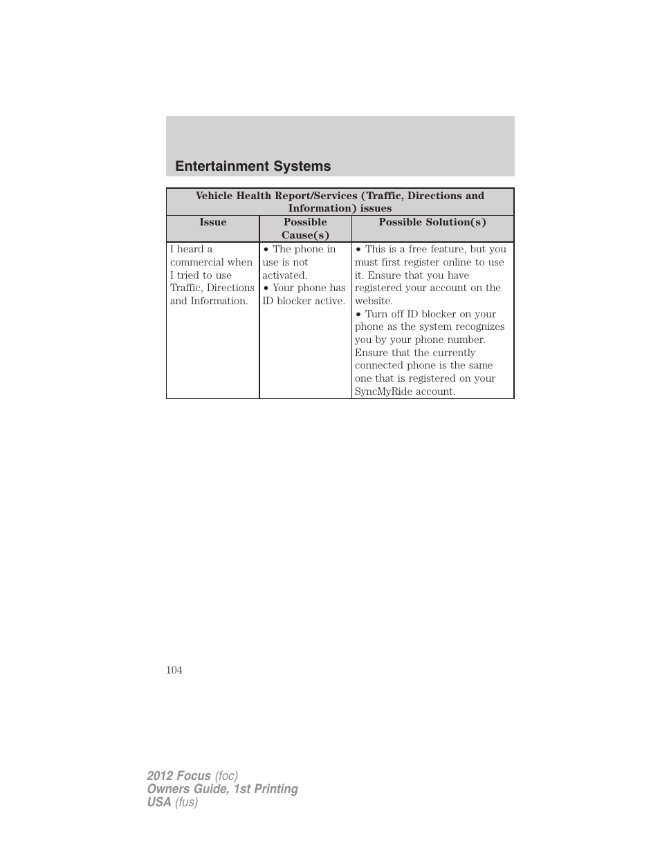 Entertainment systems | FORD 2012 Focus v.1 User Manual | Page 104 / 406