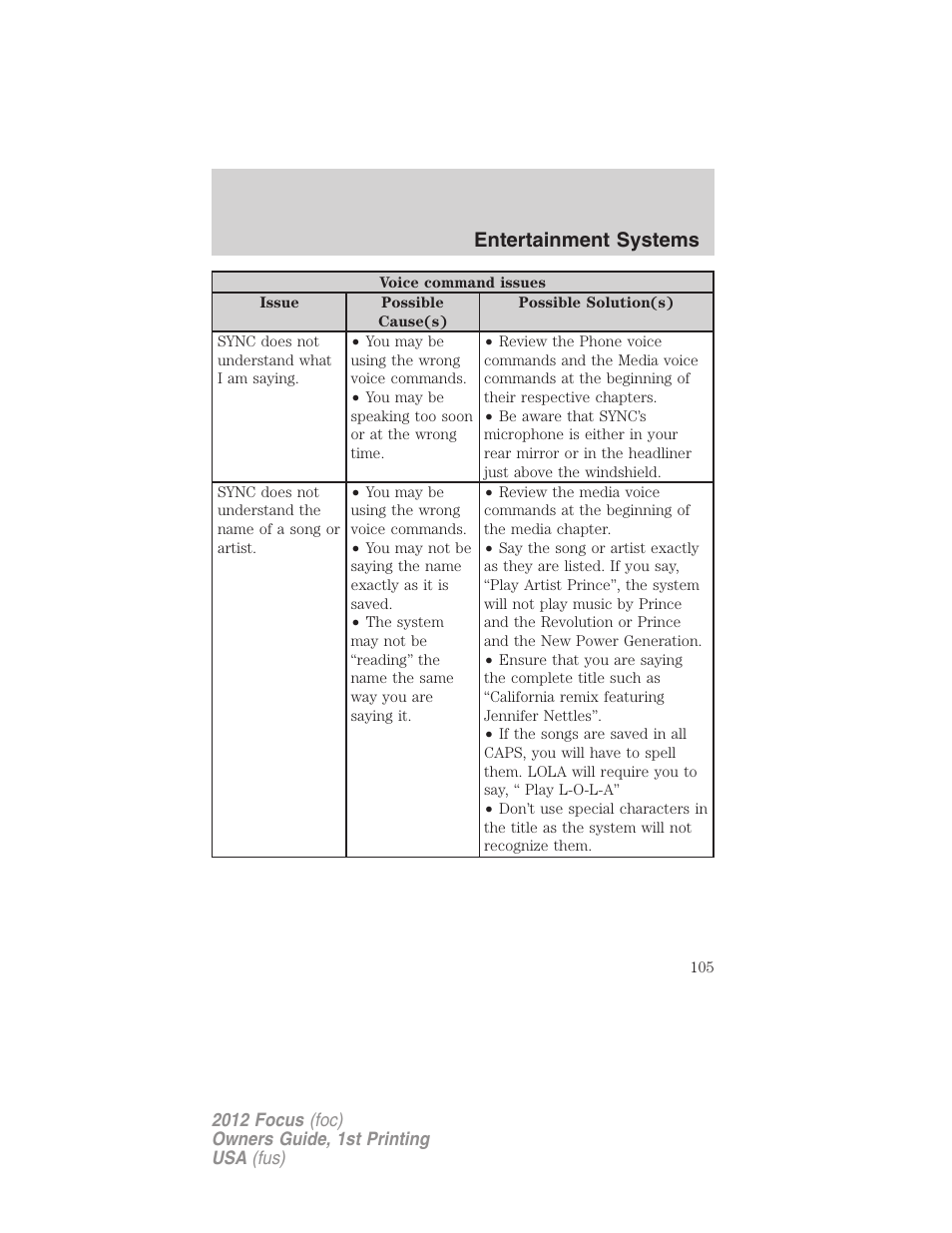 Entertainment systems | FORD 2012 Focus v.1 User Manual | Page 105 / 406