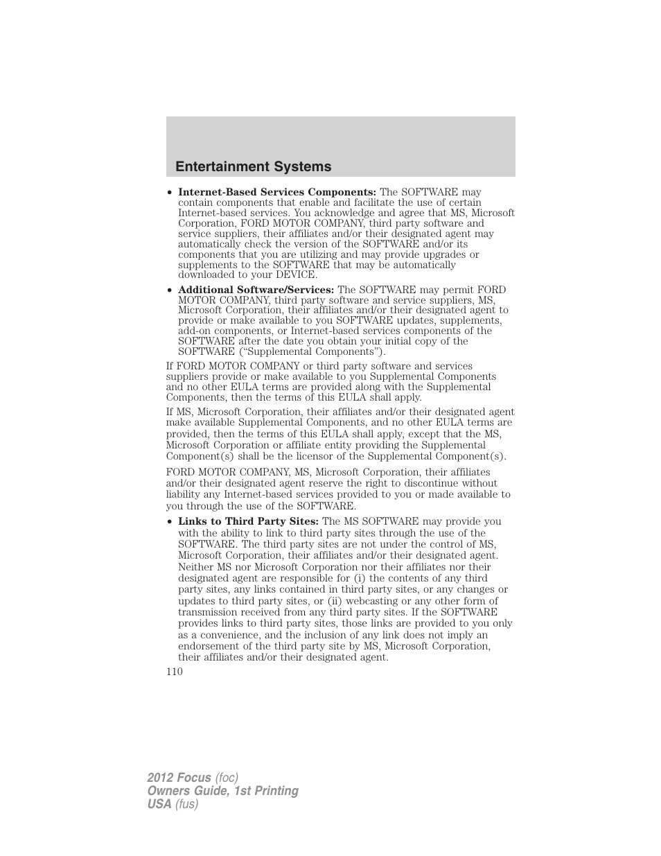 Entertainment systems | FORD 2012 Focus v.1 User Manual | Page 110 / 406
