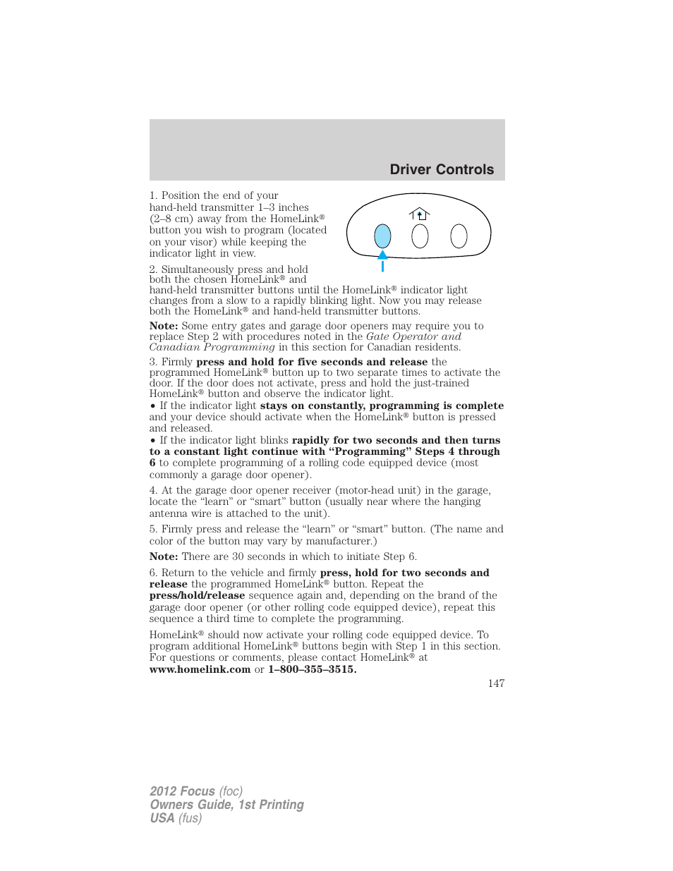 Driver controls | FORD 2012 Focus v.1 User Manual | Page 147 / 406