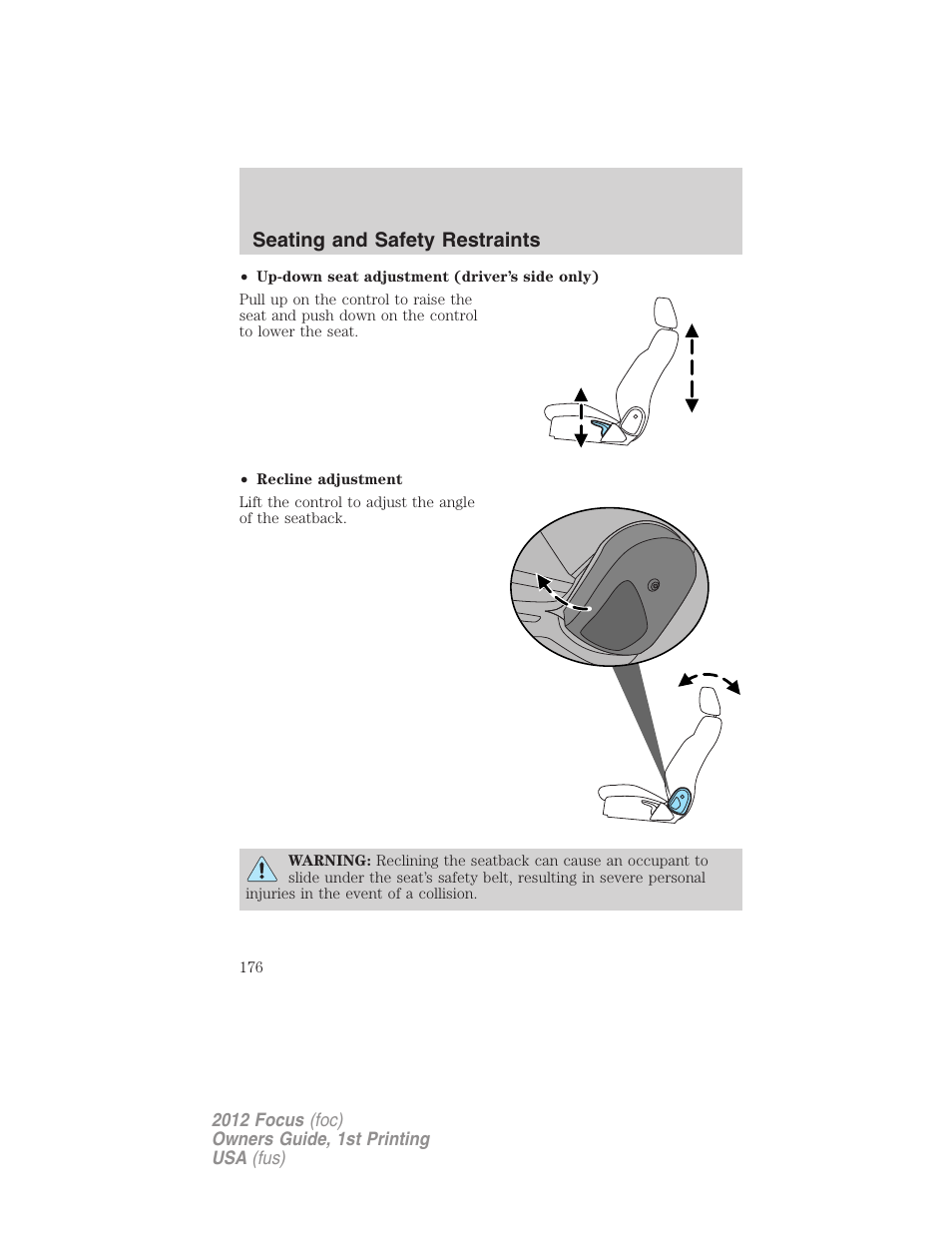 Seating and safety restraints | FORD 2012 Focus v.1 User Manual | Page 176 / 406