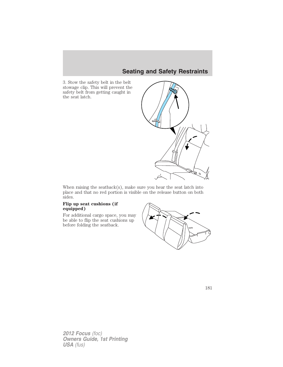 Seating and safety restraints | FORD 2012 Focus v.1 User Manual | Page 181 / 406